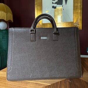 Pre Loved Burberry Brown Leather Tote Bag Laptop Work Bag